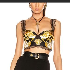 Versace Lace Trimmed Printed Top